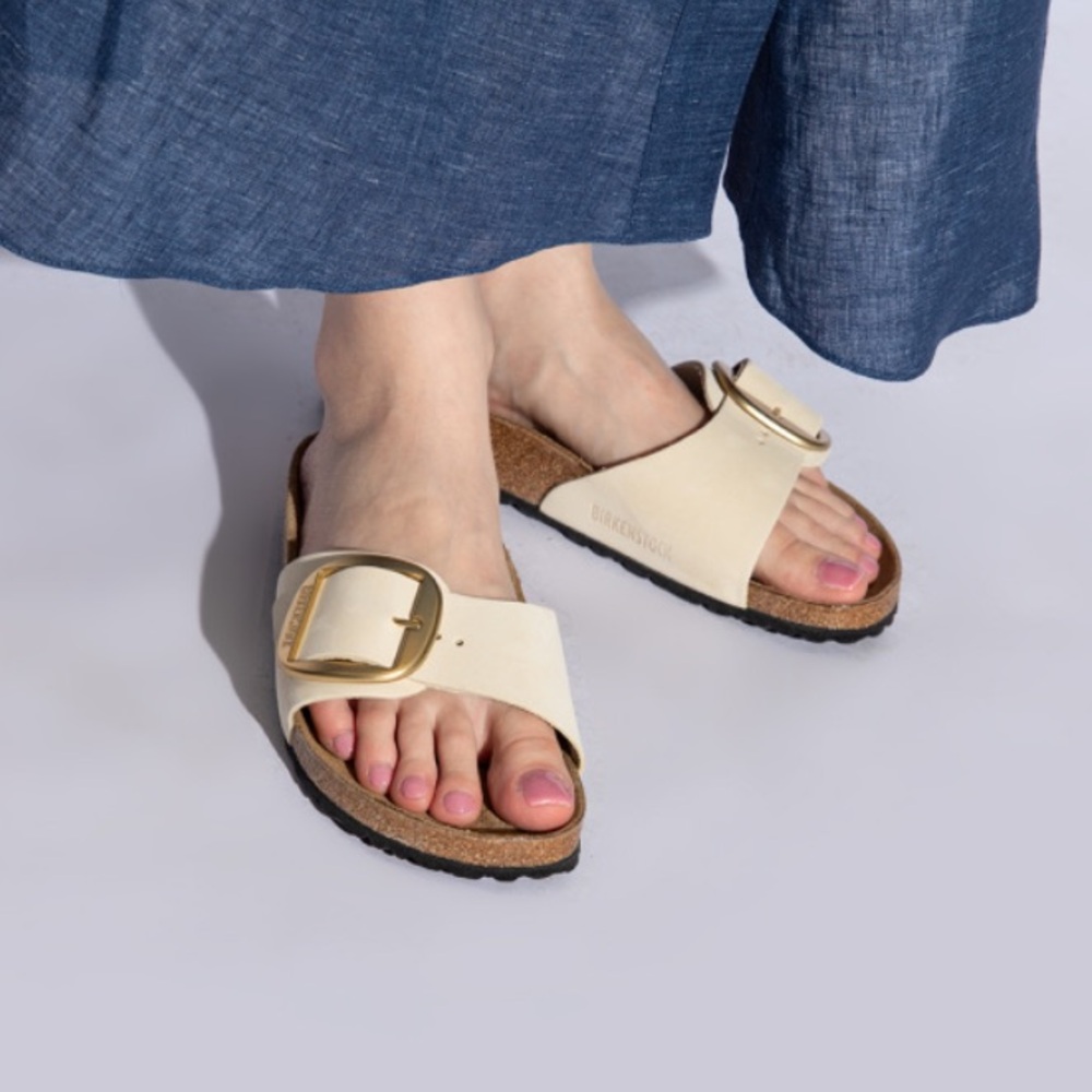 Birkenstock Madrid BIG buckle leather sandal High Shine Ecru 39 US 8-8.5 gently